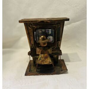 Vintage Saloon Piano Man Copper Brass Metal Folk Art Wind Up Music Box